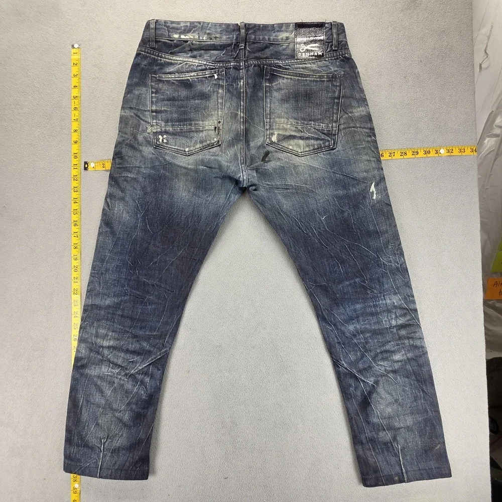 Denham Jeans Mens Blue Selvedge FRS Whiskers Honeycomb Thrashed Fits 34x27